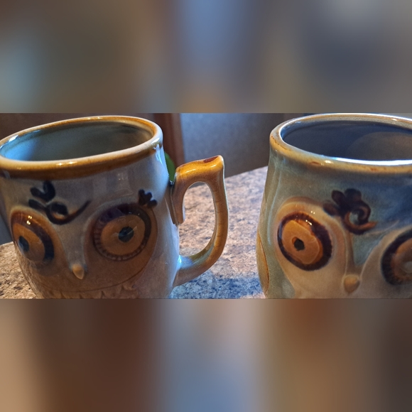 2-Gibson Owl Coffee Tea Mug Creme/Blueish Glaze Stoneware Pottery Heavy Ceramic - Picture 7 of 9